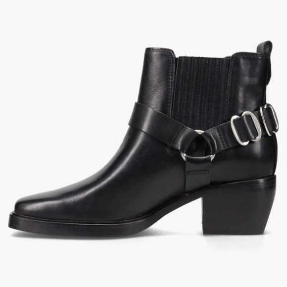 SAM EDELMAN Bellamie Ankle Boot Leather Premium Stacked Heel 2 1/4” Black 7 - Picture 6 of 13